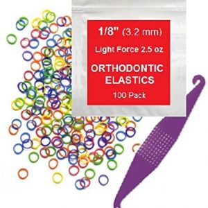 1/8 Inch Orthodontic Elastic Rubber Bands, 100 Pack, Neon, Light 2.5 Ounce Small Rubberbands Dreadlocks Hair Braids Fix Tooth Gap, Free Elastic Placer for Braces