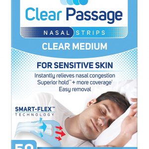Clear Passage Nasal Strips Medium, Clear, 50 ct | Works Instantly to Improve Sleep, Reduce Snoring, & Relieve Nasal Congestion Due to Colds & Allergies