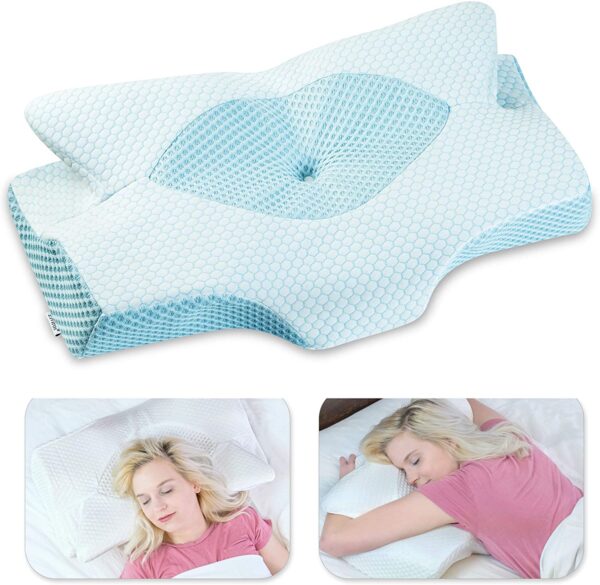 Elviros Cervical Memory Foam Pillow, Contour Pillows for Neck and Shoulder Pain, Ergonomic Orthopedic Sleeping Neck Contoured Support Pillow for Side...